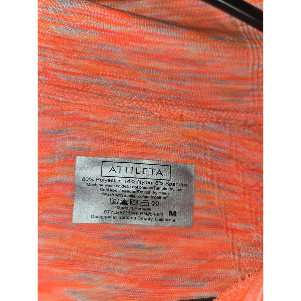 Athleta Orange Space Dye Quarter Zip Pullover Ruched Side Thumbhole Top 721646 M - Picture 3 of 3
